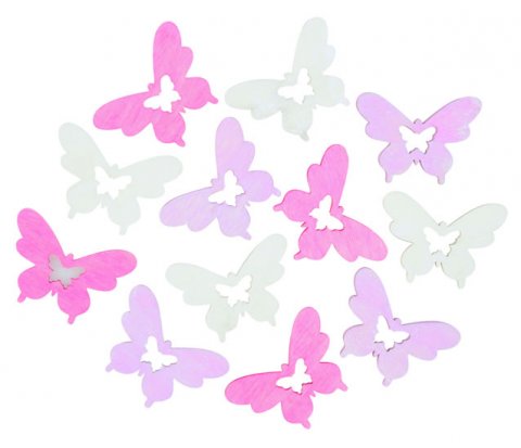neuveden: Dřevění motýli 4cm - růžovofialový mix 12ks