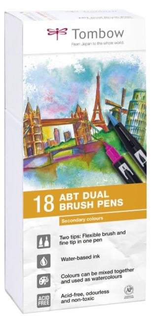 neuveden: Tombow Oboustranný štětcový fix ABT - Secondary colours 18 ks