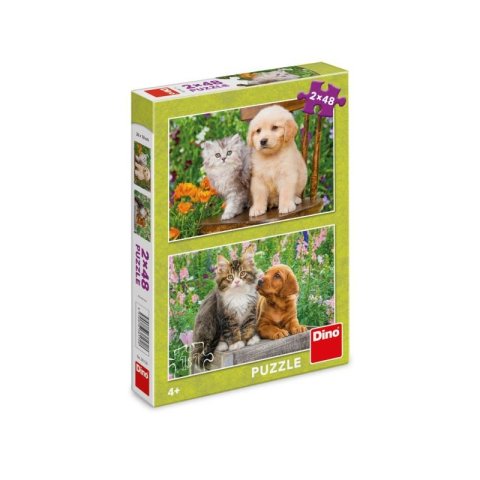 neuveden: Puzzle Pejsek a kočička na zahradě 2x48 dílků
