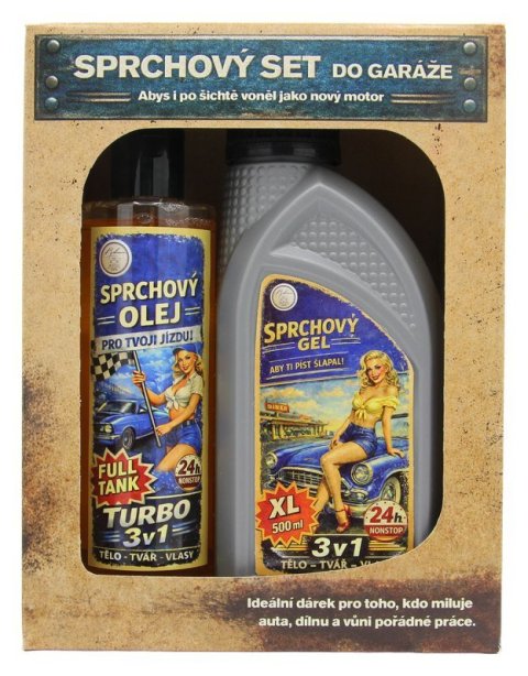 : Dárkové baleni Retro industrial modré (sprchový olej, sprchový gel 3v1)