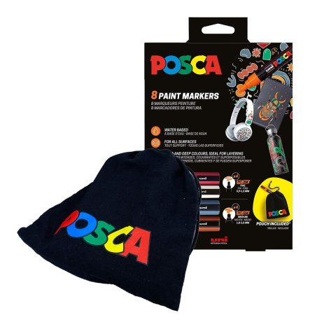 neuveden: Posca sada popisovačů PC - 3M/ PC- 5M  - s bavlněným pytlíkem POSCA II (8 k