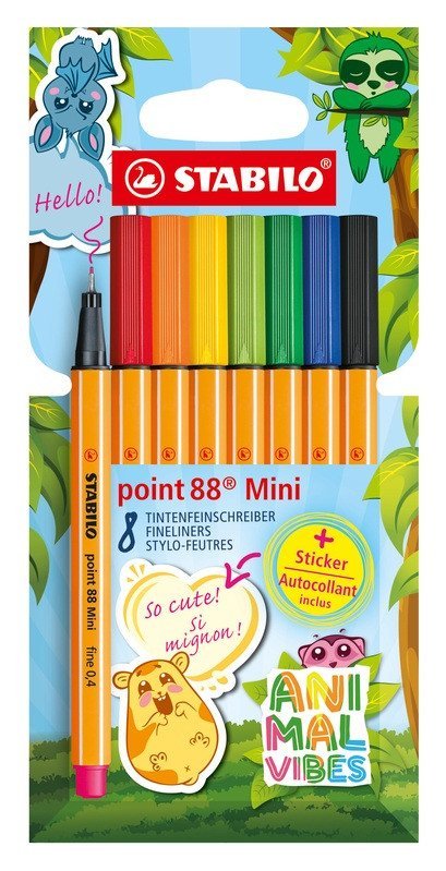 -: Jemný liner STABILO point 88 Mini Animal Vibes 8ks sada - včetně samolepky
