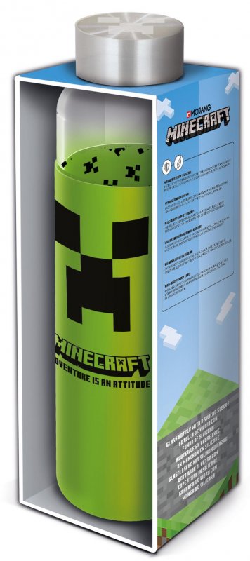 neuveden: Skleněná láhev s návlekem - Minecraft 585 ml