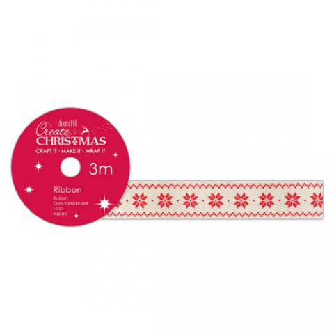 neuveden: DOCRAFTS bavlněná krémová stuha - sněhové vločky 1,5 cm x 3 m
