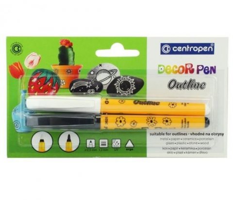 neuveden: Centropen Decor pen 2628 outline bílý + černý