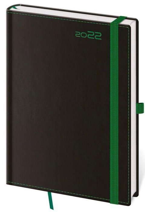 neuveden: Diář 2022 Black - Green týdenní A5 s poutkem na propisku