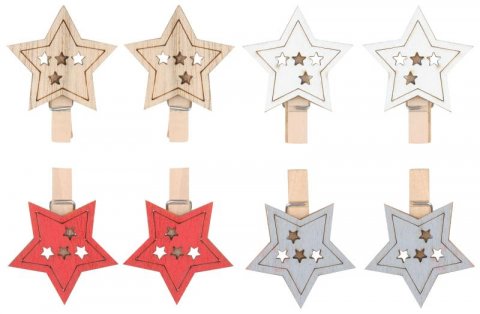 neuveden: Hvězda dřevěná na kolíčku 4,5 cm (8 ks)