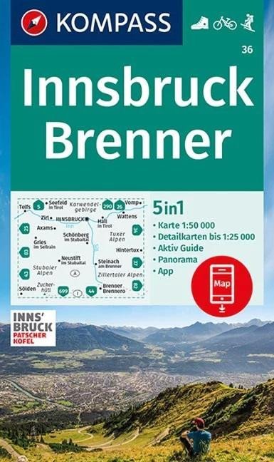 neuveden: Innsbruck, Brenner 1:50 000 / turistická mapa KOMPASS 36