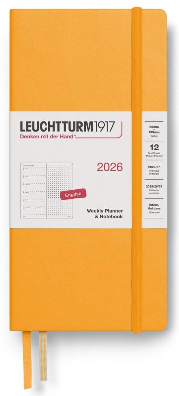neuveden: Weekly Planner & Notebook 2026 Wallet (B6+ x A6) Rising Sun - tečkovaný