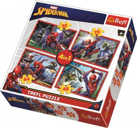 neuveden: Trefl Puzzle Spiderman - V pavoučí síti 4v1 (35,48,54,70 dílků)