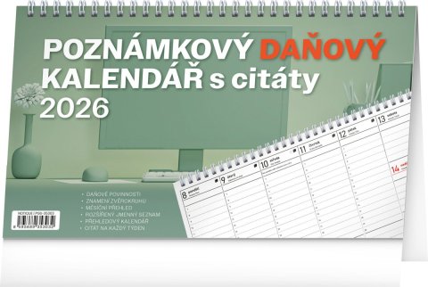 neuveden: Kalendář 2026 stolní: Poznámkový daňový s citáty, 25 x 14,5 cm
