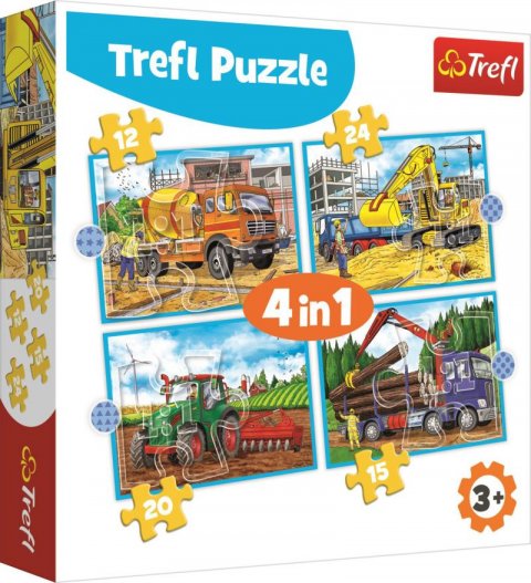 neuveden: Trefl Puzzle Pracovní stroje 4v1 (12,15,20,24 dílků)