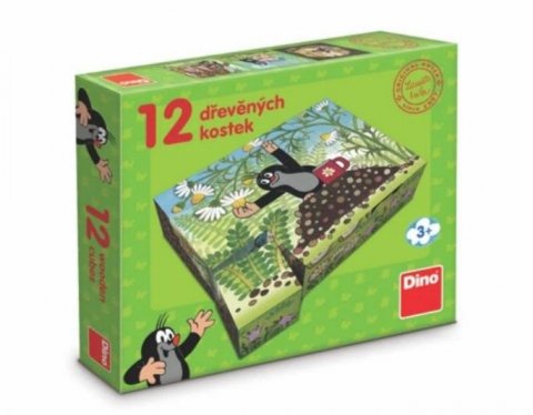 neuveden: Dřevěné lic. kostky Krtek a přátelé – 12 kostek