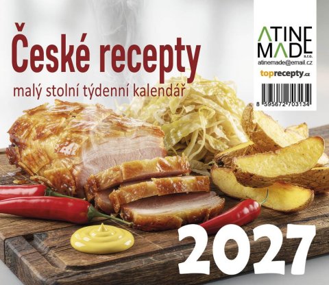 : Kalendář 2027 České recepty, malý stolní, týdenní, 13 x 15 cm