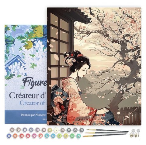 : Malování podle čísel - Žena V Kimonu A Sakura na rámu 40x50cm