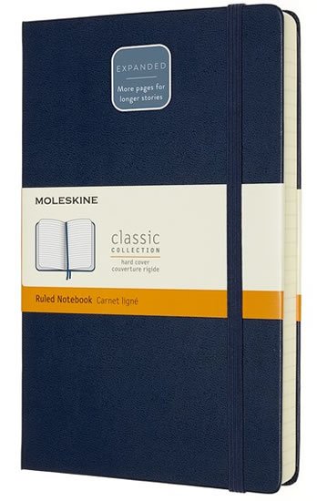 neuveden: Zápisník Moleskine Expanded - tvrdé desky, L, linkovaný - modrý
