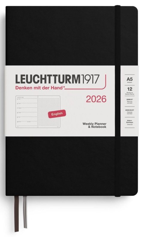 neuveden: Weekly Planner & Notebook 2026 Medium (A5) Black - tečkovaný neuveden: Weekly Planner & Notebook 2026 Medium (A5) Black - tečkovaný