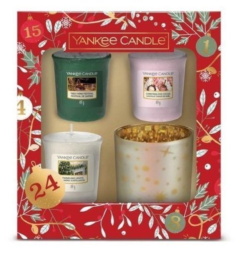 neuveden: YANKEE CANDLE Vánoční dárková sada svícnu a 3ks votivních svíček