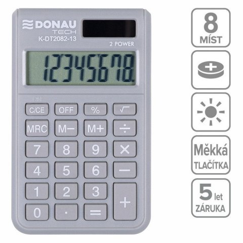 neuveden: Kapesní kalkulačka DONAU TECH 2082, 8místná, sv. šedá