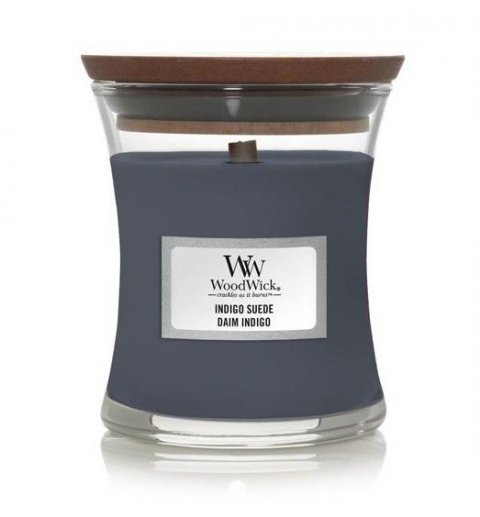 neuveden: WoodWick Indigo Suede svíčka váza 85g