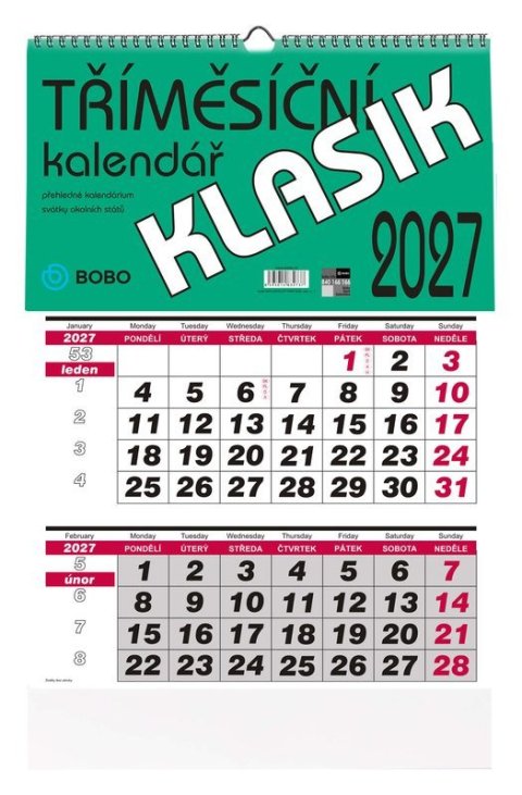 : Nástěnný kalendář 2027 tříměsíční KLASIK