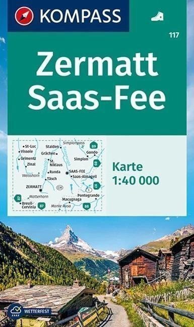 neuveden: Zermatt, Saas-Fee 1:40 000 / turistická mapa KOMPASS 117