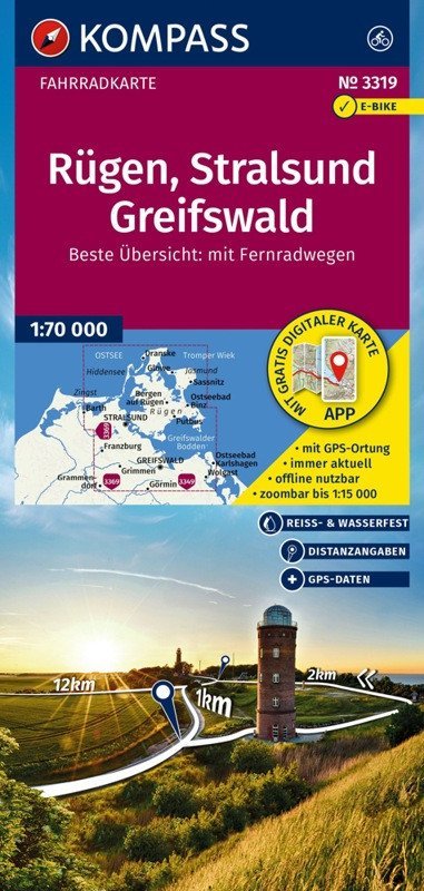 : Rujána, Stralsund, Greifswald 1:70 000 / cyklistická mapa KOMPASS 3319