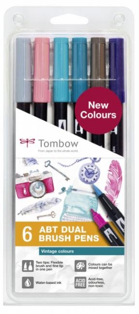 neuveden: Tombow Oboustranný štětcový fix ABT - Vintage colours 6 ks