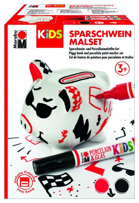 neuveden: Marabu KiDS Porcelain  Glas Painter - sada prasátko pokladnička