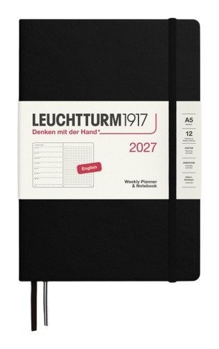 -: Týdenní plánovač & Zápisník Black, tečkovaný Medium A5 2027, anglicky