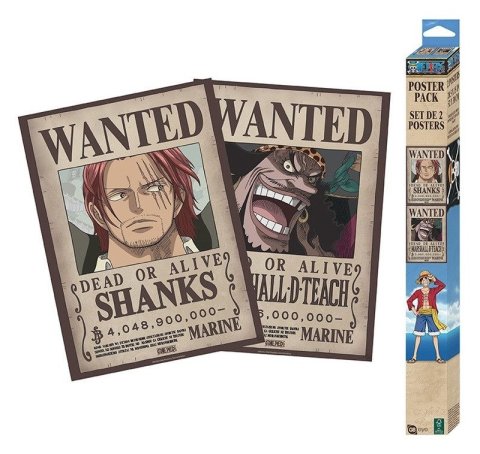 -: One Piece Set plakátů Wanted Shanks  Blackbeard 52 x 38 cm (2 ks)