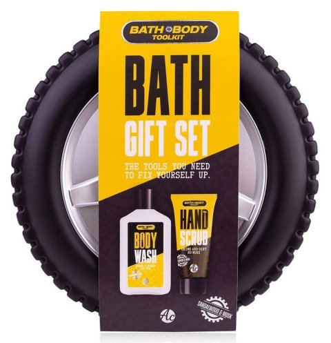 -: Koupelový set Bath and Body Toolkit v pouzdře ve tvaru pneumatiky