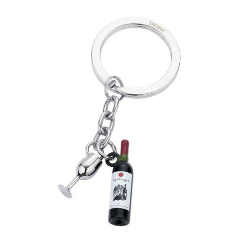 neuveden: Troika klíčenka - láhev vína, sklenička Bordeaux (kovová, mix barev)