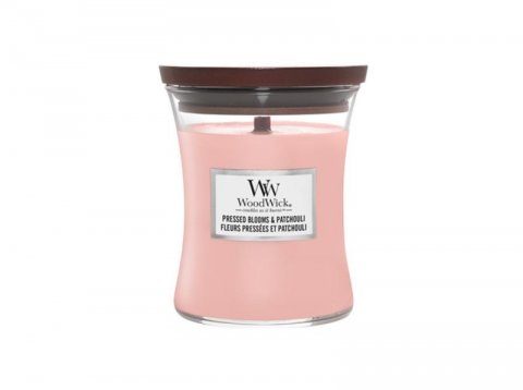 neuveden: WoodWick Pressed Blooms & Patchouli svíčka váza 275g