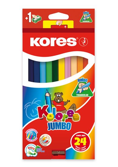 neuveden: Kores Jumbo trojhranné pastelky 5 mm s ořezávátkem 24 barev