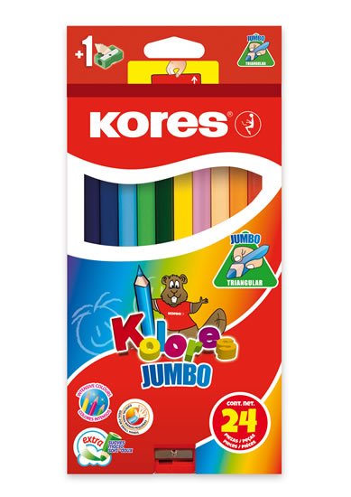 neuveden: Kores Jumbo trojhranné pastelky 5 mm s ořezávátkem 24 barev neuveden: Kores Jumbo trojhranné pastelky 5 mm s ořezávátkem 24 barev