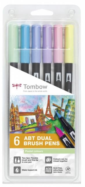 neuveden: Tombow Oboustranný štětcový fix ABT - Pastels 6 ks