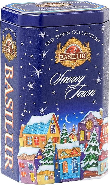 neuveden: BASILUR Old Town Snowy - sypaný černý čaj s kousky ovoce v plechovce 75g