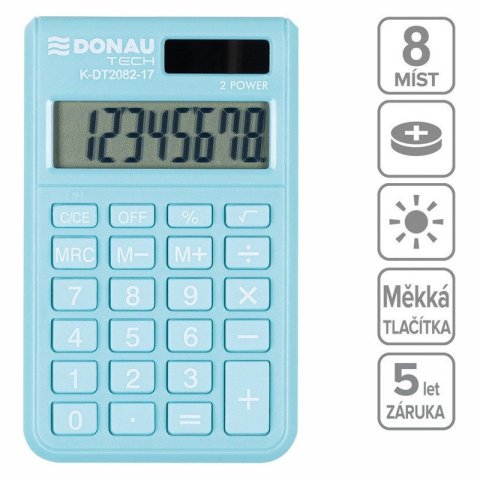 neuveden: Kapesní kalkulačka DONAU TECH 2082, 8místná, sv. modrá