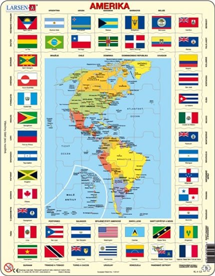 neuveden: Puzzle MAXI - Mapa Ameriky + vlajky/70 dílků