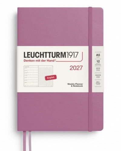 -: Týdenní plánovač & Zápisník Dusty Rose, tečkovaný Medium A5 2027, anglicky