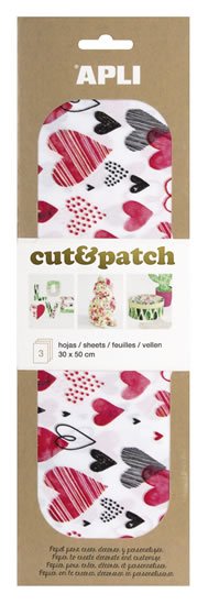 neuveden: APLI Cut&Patch papír 30 x 50 cm - Srdce červená-černá-bílá 3 ks