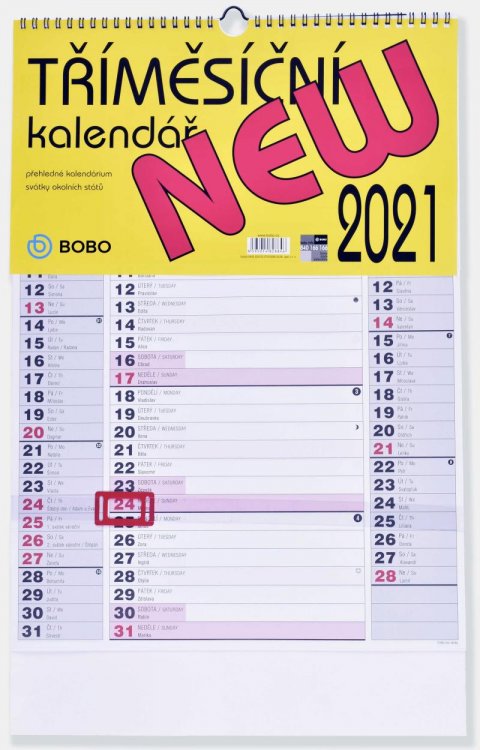 neuveden: BOBO Kalendář 2021: New nástěnný tříměsíční 320 x 450 mm