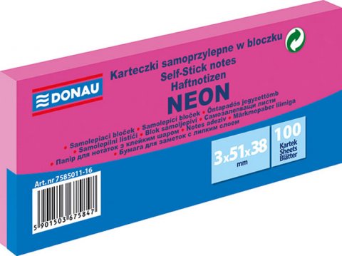 neuveden: Samolepicí bloček 51 x 38 mm - neonově růžový 3 x 100 listů