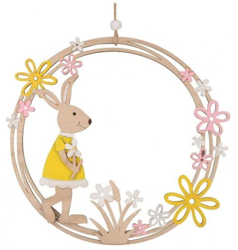 neuveden: Věnec dřevěný se zajíčkem na zavěšení 23 cm