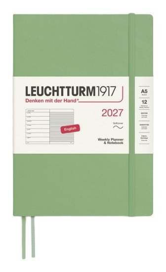 -: Týdenní plánovač & Zápisník Sage, Medium A5 2027, Softcover, anglicky