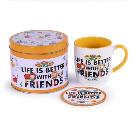 neuveden: Dárkový set Friends (hrnek + podtácek) v plechovce