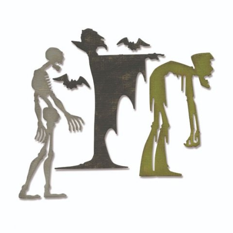 neuveden: SIZZIX Thinlits vyřezávací kovové šablony - zombie, smrtka, drakula 4 ks