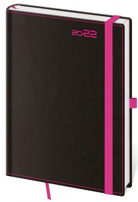 neuveden: Diář 2022 Black - Pink týdenní A5 s poutkem na propisku