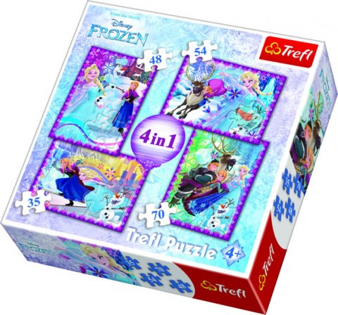 neuveden: Trefl Puzzle Frozen - Zimní radovánky 4v1 (35,48,54,70 dílků)
